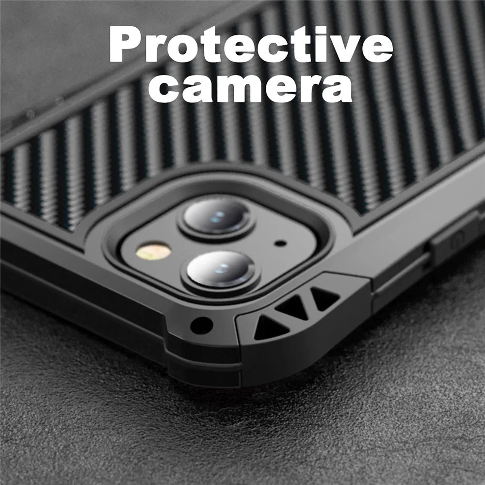 R-JUST AMIRA Shockproof Aluminium Alloy + Silicone + Tempered Glass Hybrid Phone Case Cover for iPhone 13 6.1 inch - Black - 6