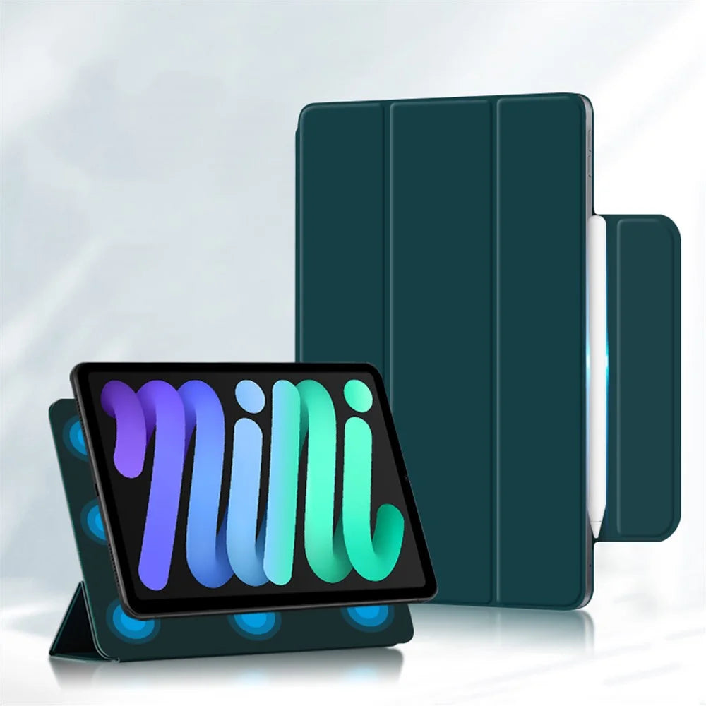 Tri-Fold Stand Magnetic Absorption PU Leather Tablet Cover Case for iPad mini (2024) / mini (2021) - Green - 6