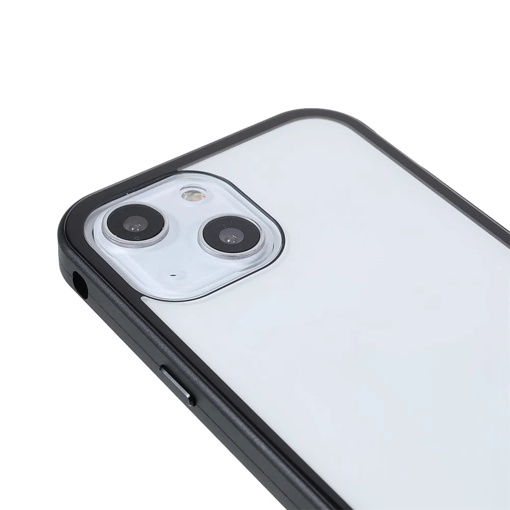 Double-Sided High-Transparent Tempered Glass + Detachable 2-in-1 Magnetic Metal Frame Phone Case for iPhone 13 mini 5.4 inch - Black - 6