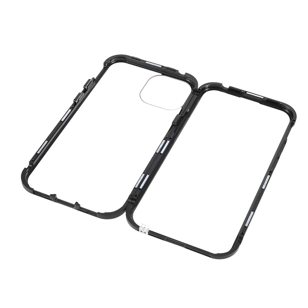 Double-Sided High-Transparent Tempered Glass + Detachable 2-in-1 Magnetic Metal Frame Phone Case for iPhone 13 mini 5.4 inch - Black - 7