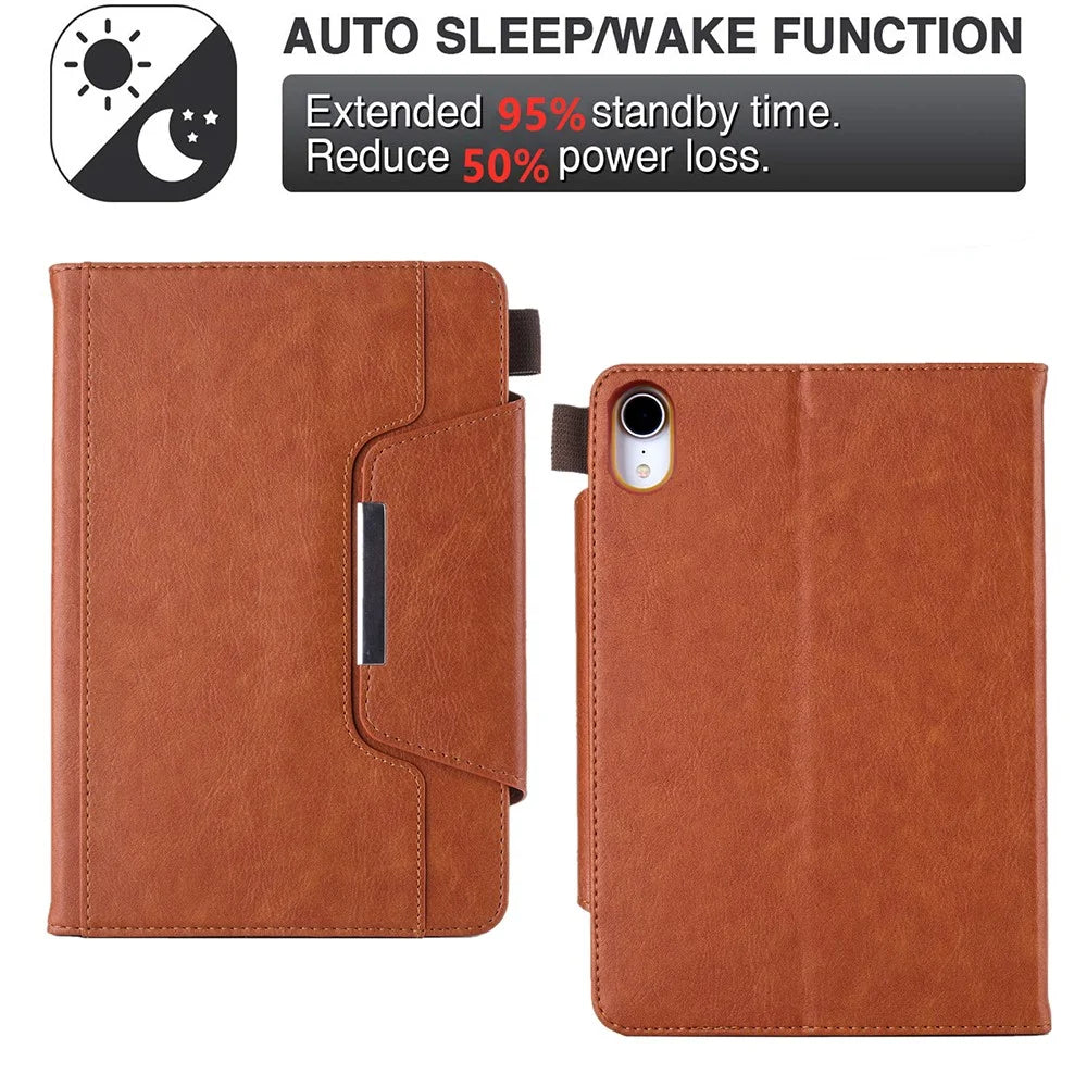 Full Protection PU Leather Stand Wallet Tablet Cover with Auto Sleep / Wake for iPad mini (2024) / mini (2021) - Brown - 7