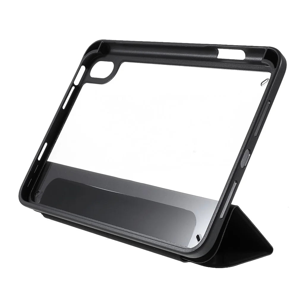 Quality Tablet Case Auto Wake / Sleep Origami Stand Acrylic + PU Leather Tablet Cover Shell for iPad mini (2024) / mini (2021) - Black - 6