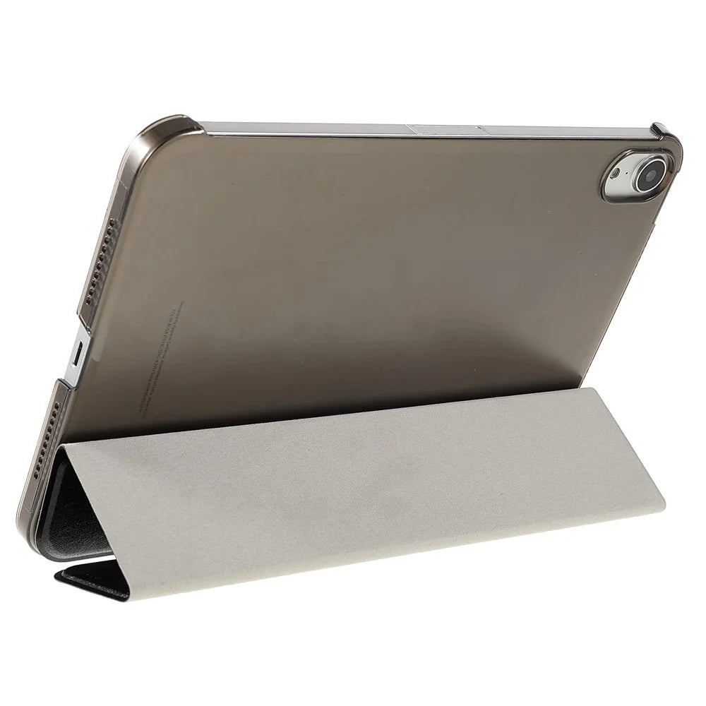 Silk Texture Anti-Fall Shockproof Trifold Stand PU Leather + PC Tablet Case Cover for Apple iPad mini (2024) / mini (2021) - Black - 6