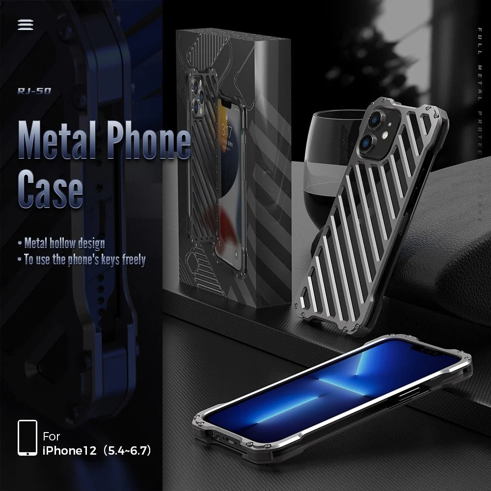 R-JUST RJ-50 Aluminum Alloy Metal Frame Anti-scratch Strong Anti-fall Hollow Protective Case with Lens Protector for iPhone 12 6.1 inch inch - 2