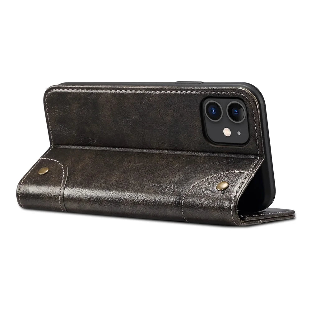 SUTENI 055 Series Automatic Closing Protective Cover with Wallet and Stand PU Leather+TPU Case for iPhone 11 6.1 inch - Black - 6