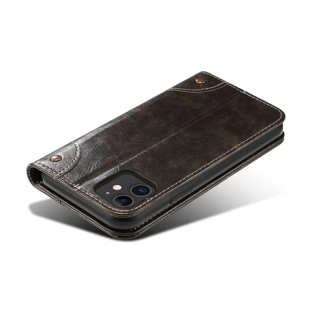 SUTENI 055 Series Automatic Closing Protective Cover with Wallet and Stand PU Leather+TPU Case for iPhone 11 6.1 inch - Black - 7