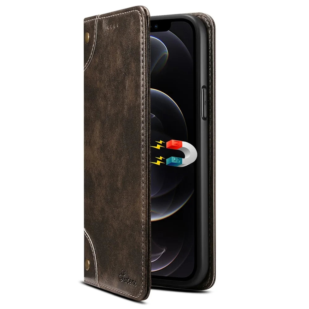 SUTENI 055 Series Wallet Design Flip Phone Cover Automatic Closing PU Leather+TPU Case with Stand for iPhone 12 Pro Max 6.7 inch - Black - 2