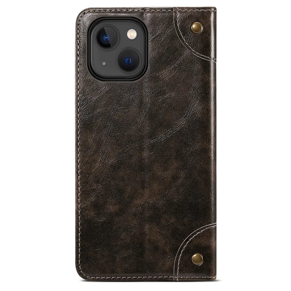 SUTENI 055 Series Anti-Scratch Anti-Drop Flip Phone Cover PU Leather+TPU Case Shell with Wallet and Stand for iPhone 13 6.1 inch - Black - 3