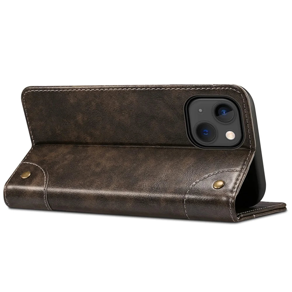 SUTENI 055 Series Anti-Scratch Anti-Drop Flip Phone Cover PU Leather+TPU Case Shell with Wallet and Stand for iPhone 13 6.1 inch - Black - 4
