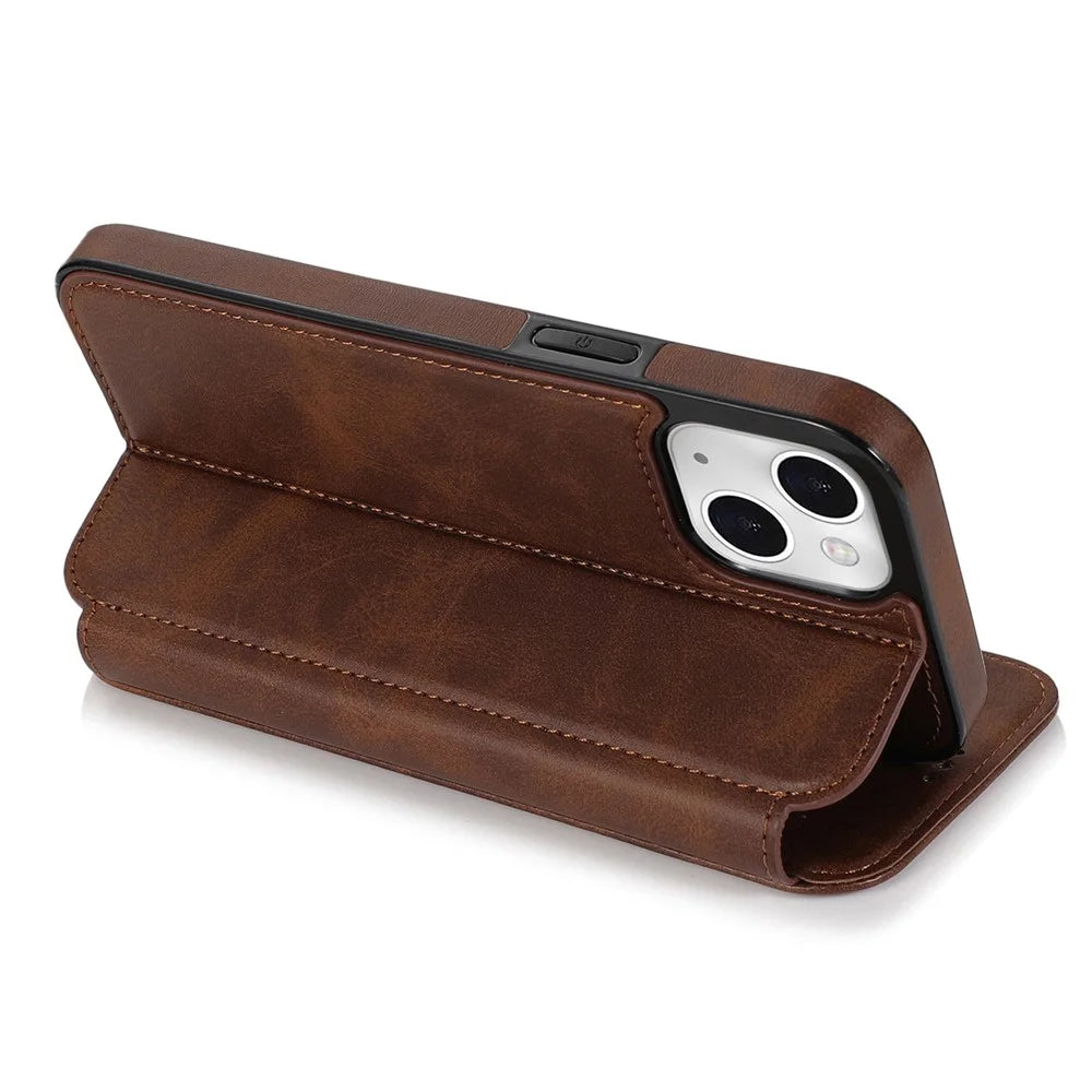 Jazz Series Card Slots PU Leather Magnetic Auto Closing Phone Cover Stand Protective Shell for iPhone 13 6.1 inch - Brown - 6