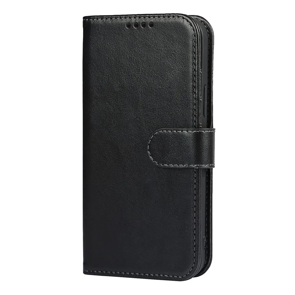 R61 Texture Felled Seam Phone Case Well-Protected Anti-Fall PU Leather Stand Wallet Cover Shell for iPhone 13 mini 5.4 inch - Black - 2