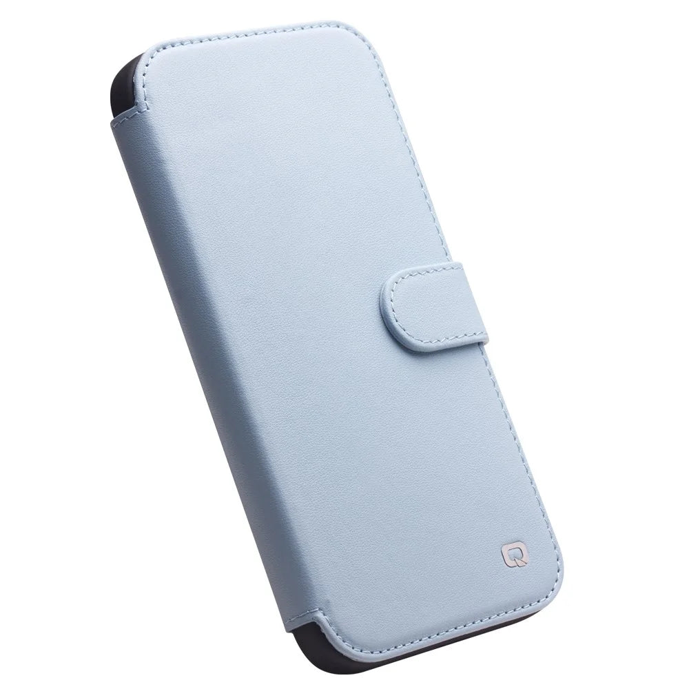 QIALINO Business Style Genuine Cowhide Leather Phone Case Cover with Wallet Design for iPhone 13 6.1 inch - Blue - 4