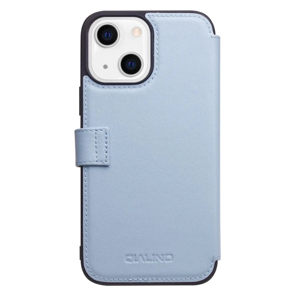 QIALINO Genuine Cowhide Leather Wallet Protective Phone Case Cover for iPhone 13 mini 5.4 inch - Blue - 2