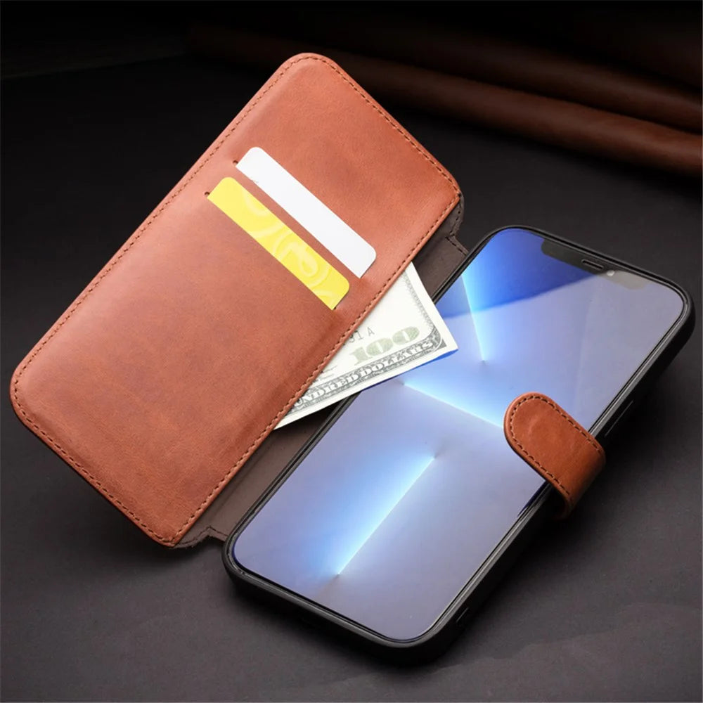 QIALINO Genuine Cowhide Leather Wallet Protective Phone Case Cover for iPhone 13 mini 5.4 inch - Blue - 6