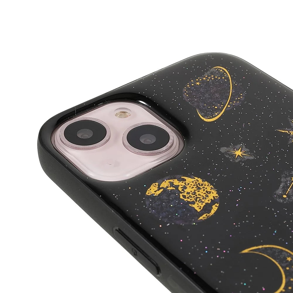 Star Planet Printing Stickers Design Well-protected Lightweight Epoxy Flexible TPU Case for iPhone 13 mini 5.4 inch - Black - 6