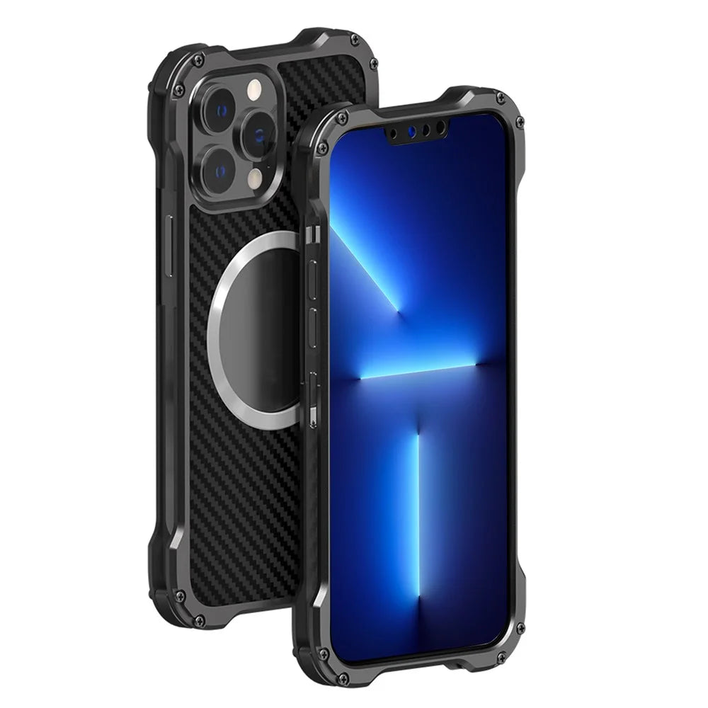 R-JUST RJ-51 Back Hollow Heat Dissipation Carbon Fiber PC + Aluminum Alloy Case Lens Protector Phone Shell for iPhone 12 Pro Max 6.7 inch - 1
