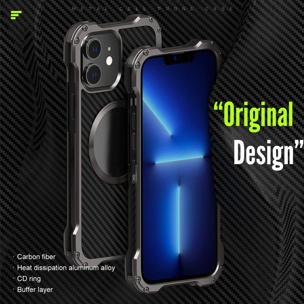 R-JUST RJ-51 Back Hollow Heat Dissipation Carbon Fiber PC + Aluminum Alloy Case Lens Protector Phone Shell for iPhone 12 Pro Max 6.7 inch - 2