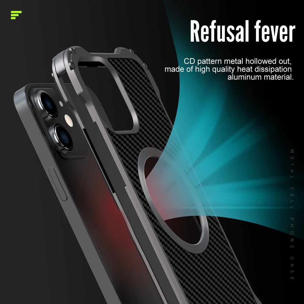 R-JUST RJ-51 Back Hollow Heat Dissipation Carbon Fiber PC + Aluminum Alloy Phone Case Support Wireless Charging for iPhone 12 Pro 6.1 inch - 4