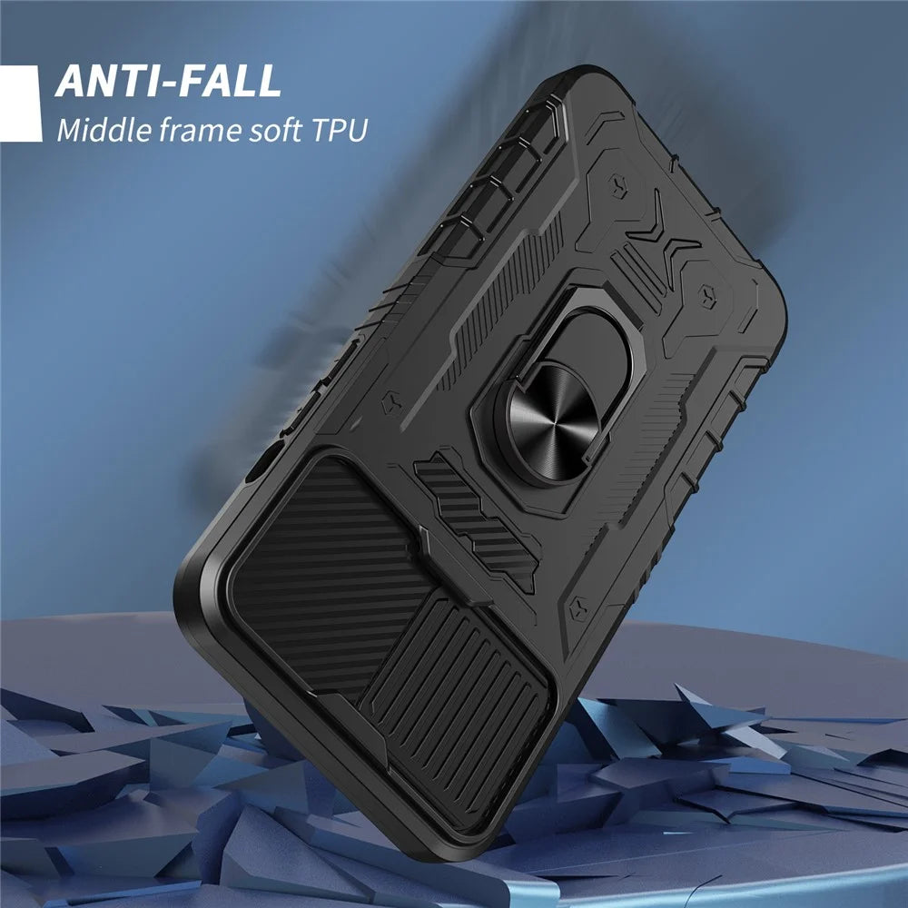 For iPhone 11 6.1 inch Slide Camera Protector Kickstand PC + TPU Hybrid Phone Case Shell with Tempered Glass Film - Black - 2