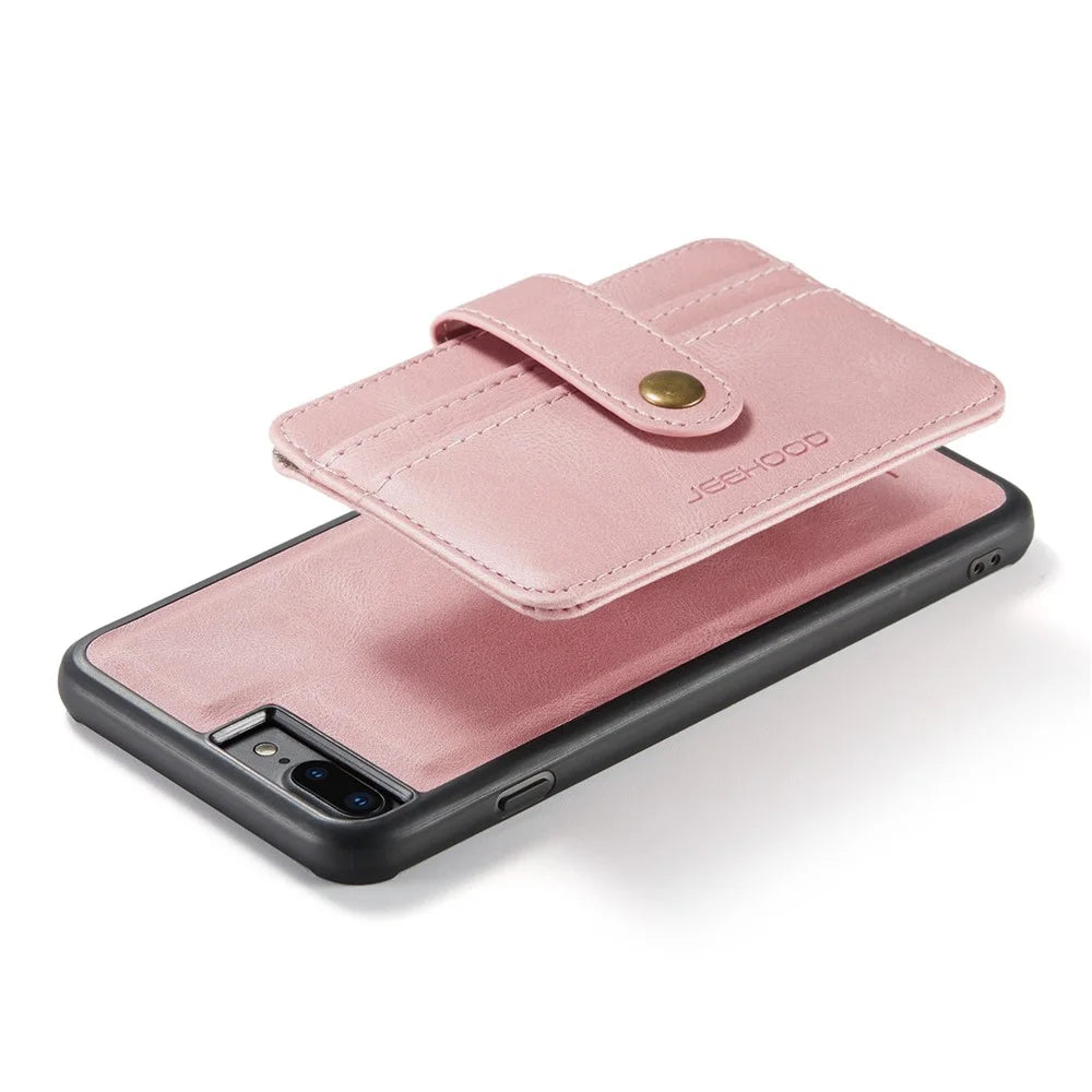 JEEHOOD For iPhone 7 Plus/8 Plus 5.5 inch Wallet Phone Case RFID Blocking Shockproof Phone Cover Anti-Scratch Protector Support Wireless Charging - Pink - 3