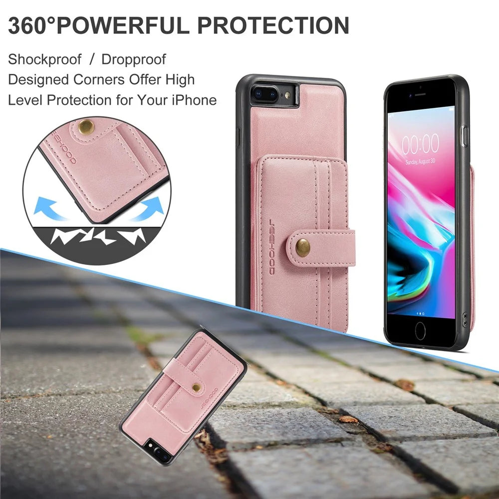 JEEHOOD For iPhone 7 Plus/8 Plus 5.5 inch Wallet Phone Case RFID Blocking Shockproof Phone Cover Anti-Scratch Protector Support Wireless Charging - Pink - 5