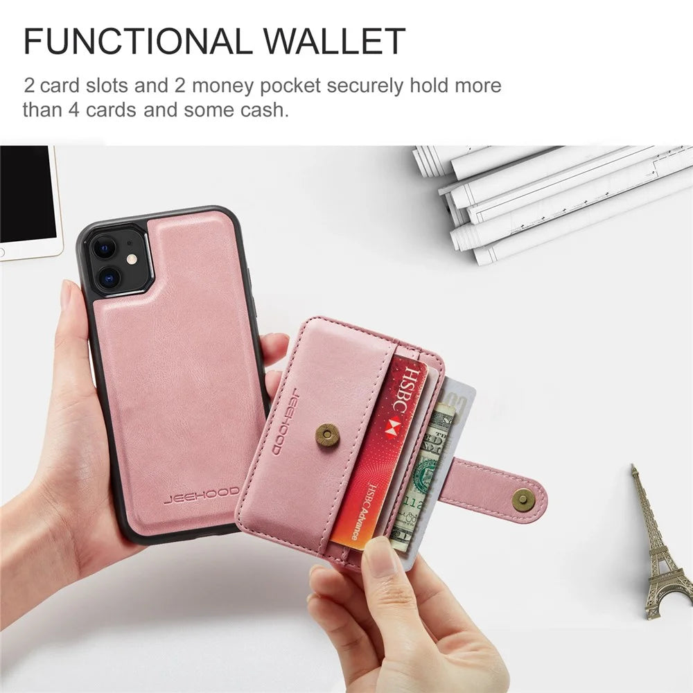 JEEHOOD Shockproof Wallet Phone Case for iPhone 11 6.1 inch RFID Blocking Anti-fall Phone Cover Scratch Resistant Protector Support Wireless Charging - Pink - 4