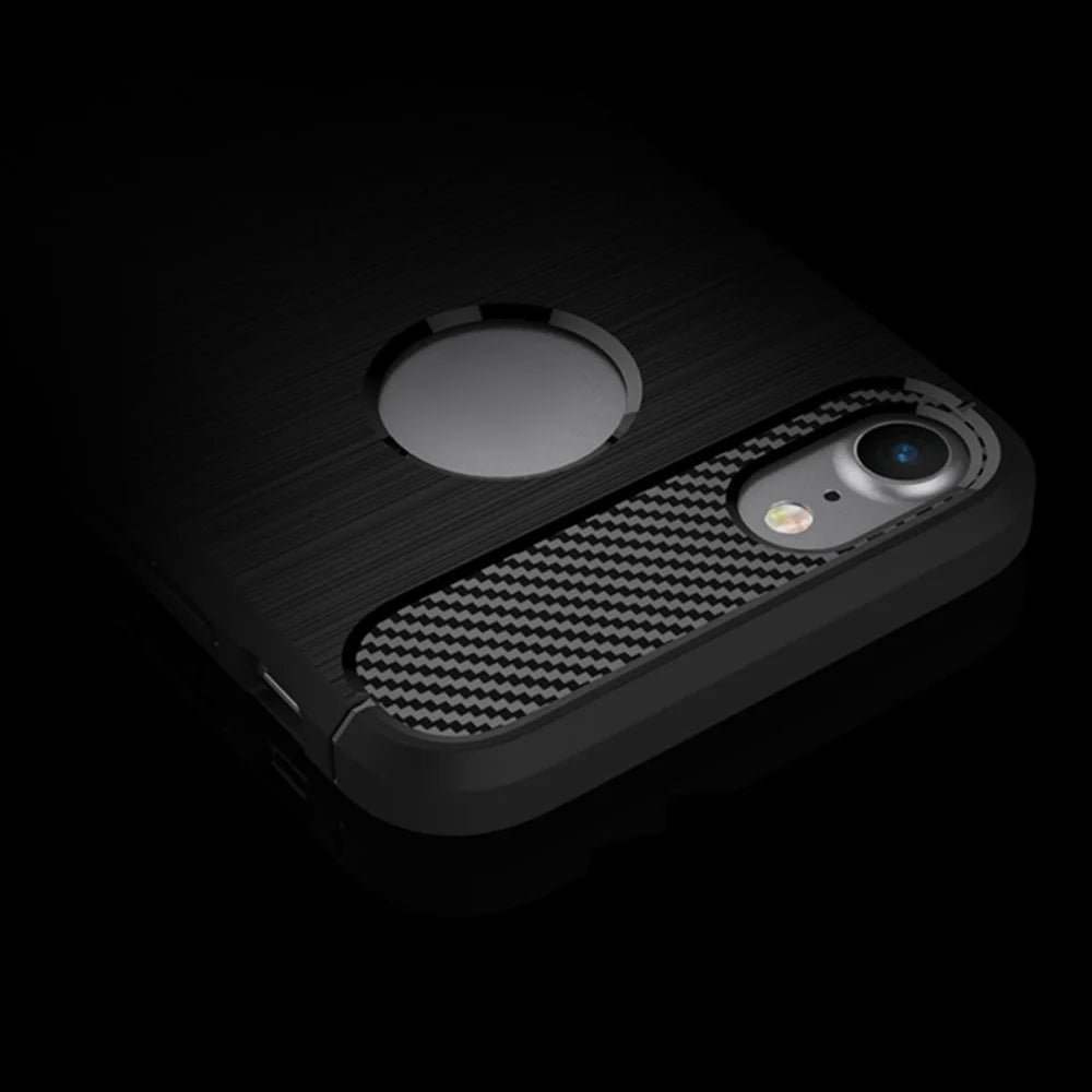 MOFI For iPhone SE (2022)/(2020)/7 4.7 inch/8 4.7 inch Carbon Fiber Brushed Surface Phone Case Anti-scratch Soft TPU Cover - Black - 6