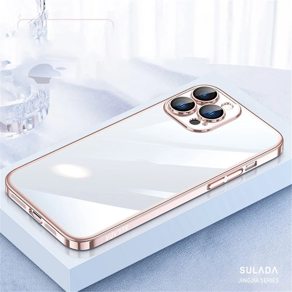 SULADA JINGJIA Series for iPhone 12 Pro Max 6.7 inch Drop-resistant Ultra Slim Phone Case Electroplating PC Cover with Tempered Glass Lens - Pink - 2