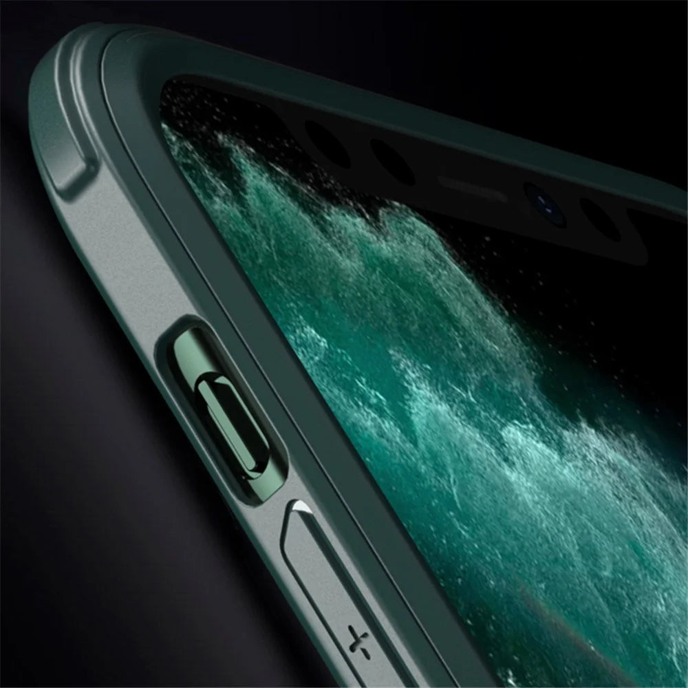 For iPhone XR Full Body Protection Clear Case Double Side Tempered Glass + Silicone Frame Phone Cover - Midnight Green - 4