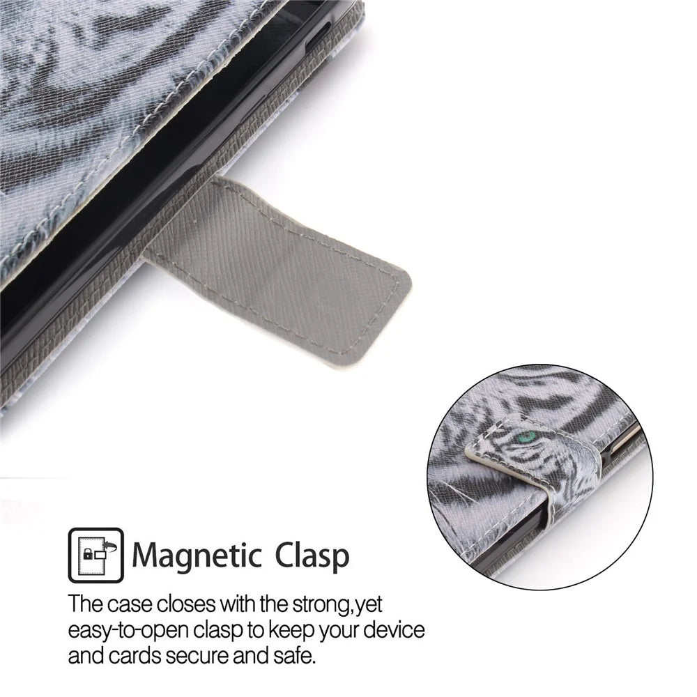 Printing Pattern Leather Wallet Mobile Phone Case for Samsung Galaxy A6+ (2018) / A9 Star Lite - Tiger with Green Eye - 6