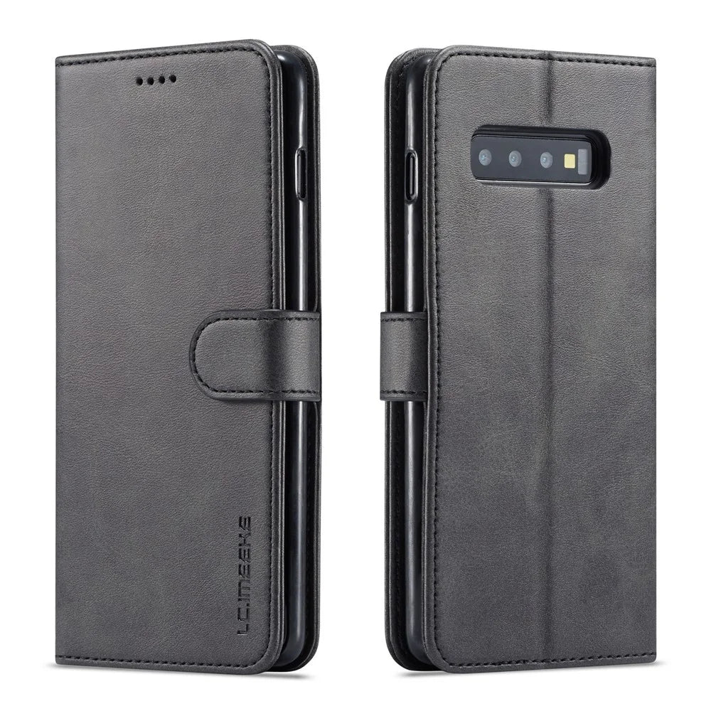 LC.IMEEKE Wallet Leather Stand Case for Samsung Galaxy S10 Plus - Black - 1