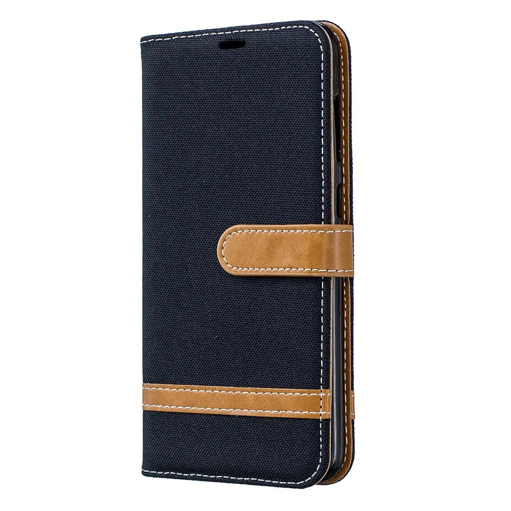 Two-tone Jean Cloth PU Leather Flip Case for Samsung Galaxy A70 - Black - 2