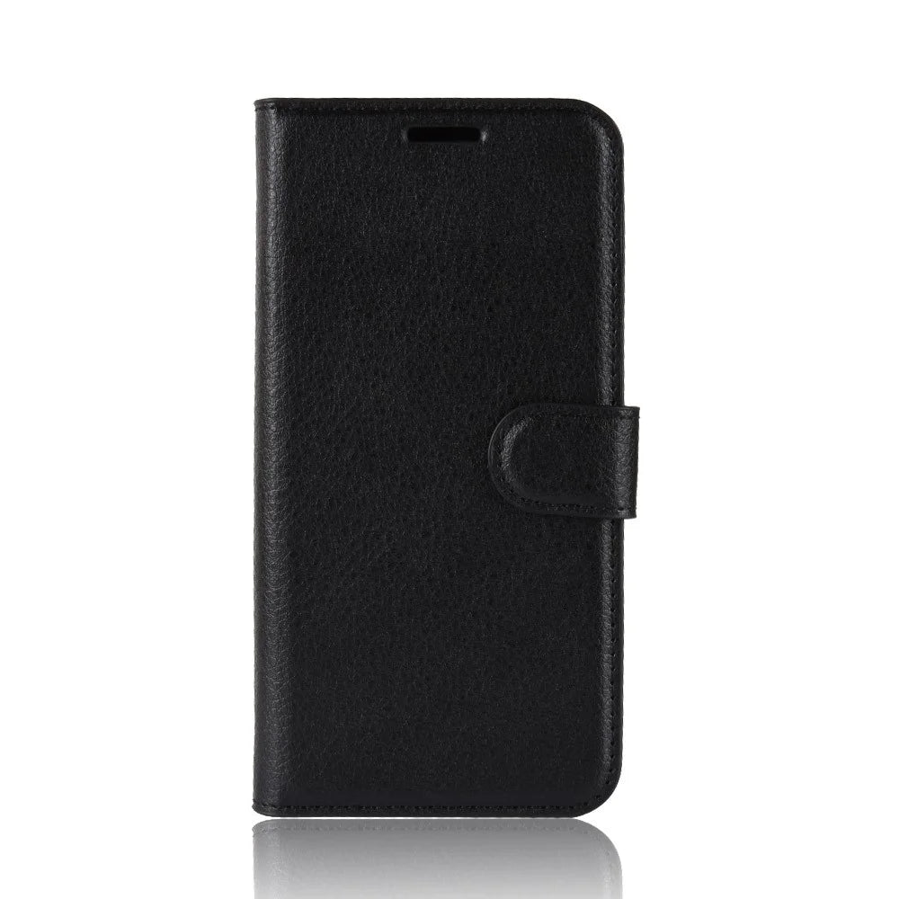 Litchi Skin PU Leather Phone Cover Shell with 3 Card Slots for Samsung Galaxy A40 Cell Phone Accessory - Black - 2