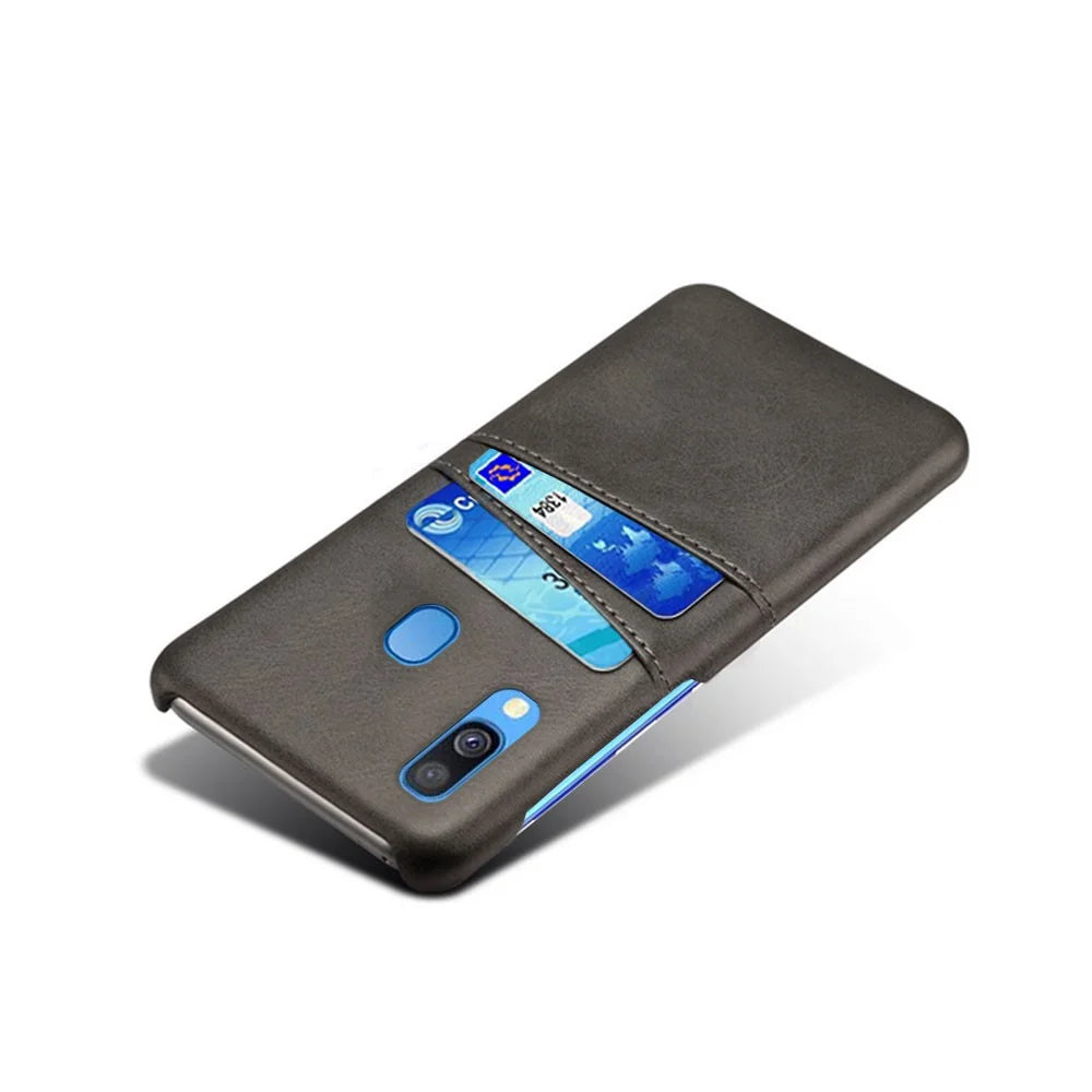 For Samsung Galaxy A40 PU Leather Coated PC Mobile Casing with Dual Card Slots - Black - 2