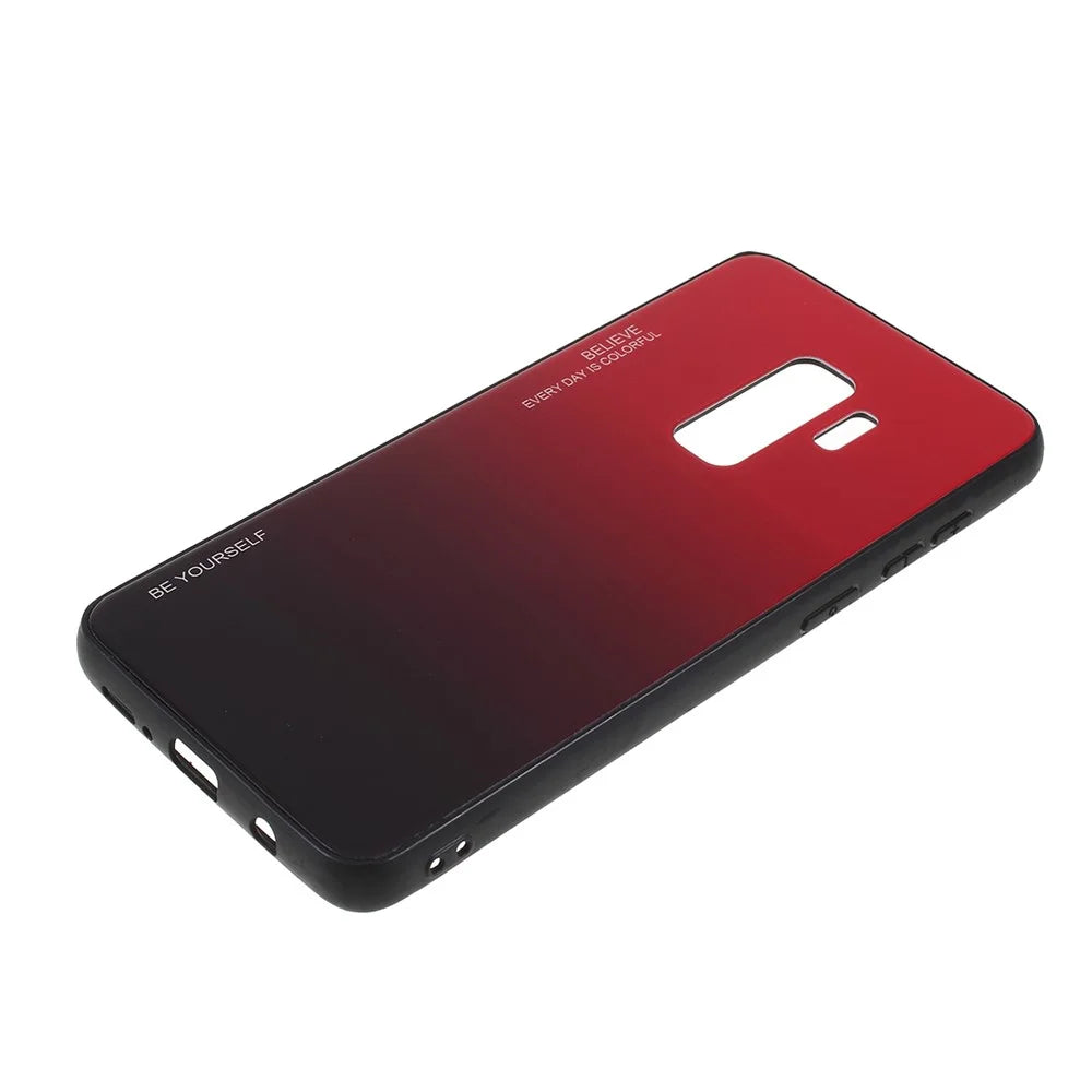 Gradient Color Glass + PC + TPU Phone Case for Samsung Galaxy S9 Plus G965 - Red / Black - 4