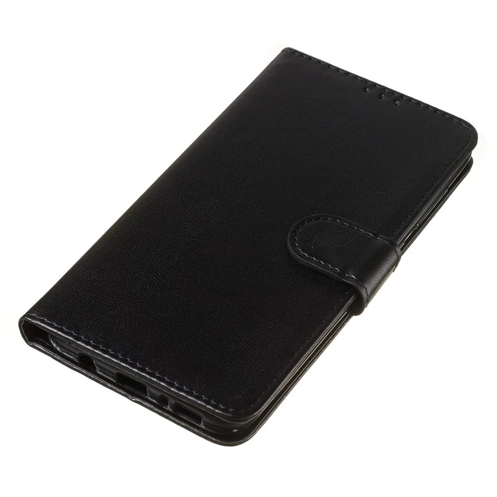Solid Color Leather Wallet Stand Phone Case Cover for Samsung Galaxy A70 - Black - 5