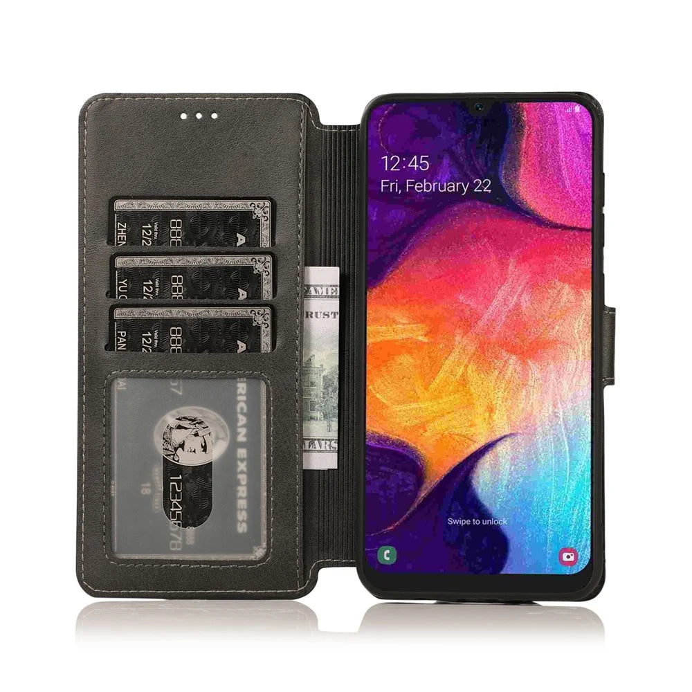 PU Leather + TPU Wallet Style Protection Phone Case for Samsung Galaxy A20 / A30 - Black - 5