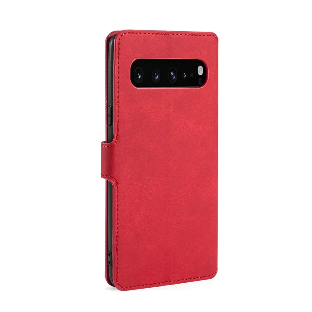 DG.MING Retro Style Leather Wallet Stand Shell Covering Case for Samsung Galaxy S10 5G - Red - 3