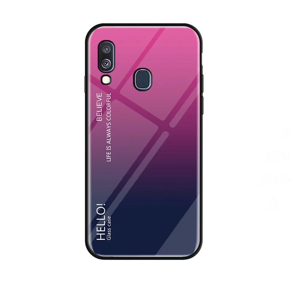 Gradient Color Tempered Glass + PC + TPU Combo Phone Case for Samsung Galaxy A40 - Rose/Dark Blue - 1