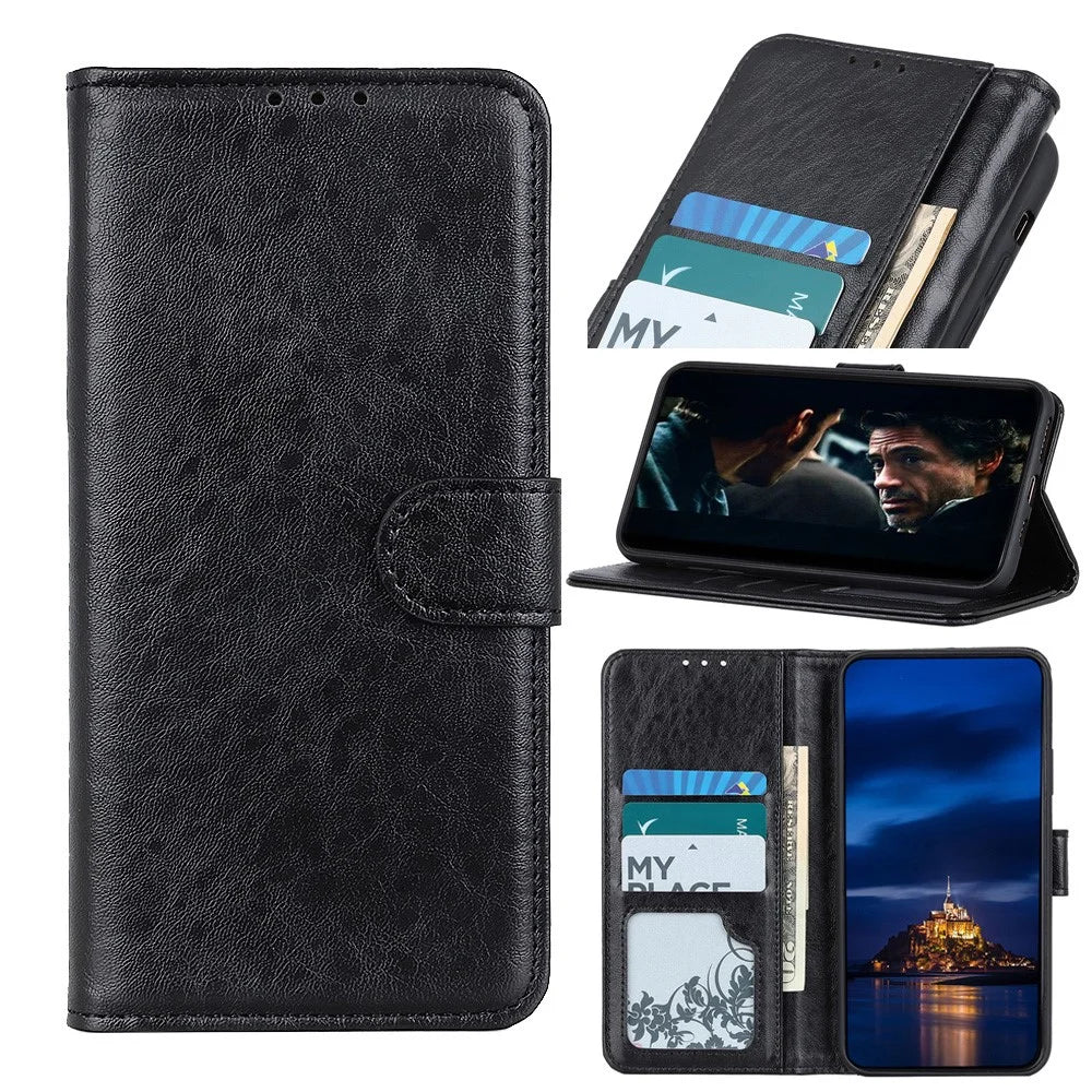 For Samsung Galaxy A41 (Global Version) Crazy Horse Leather Shell with Wallet Stand Case - Black - 1