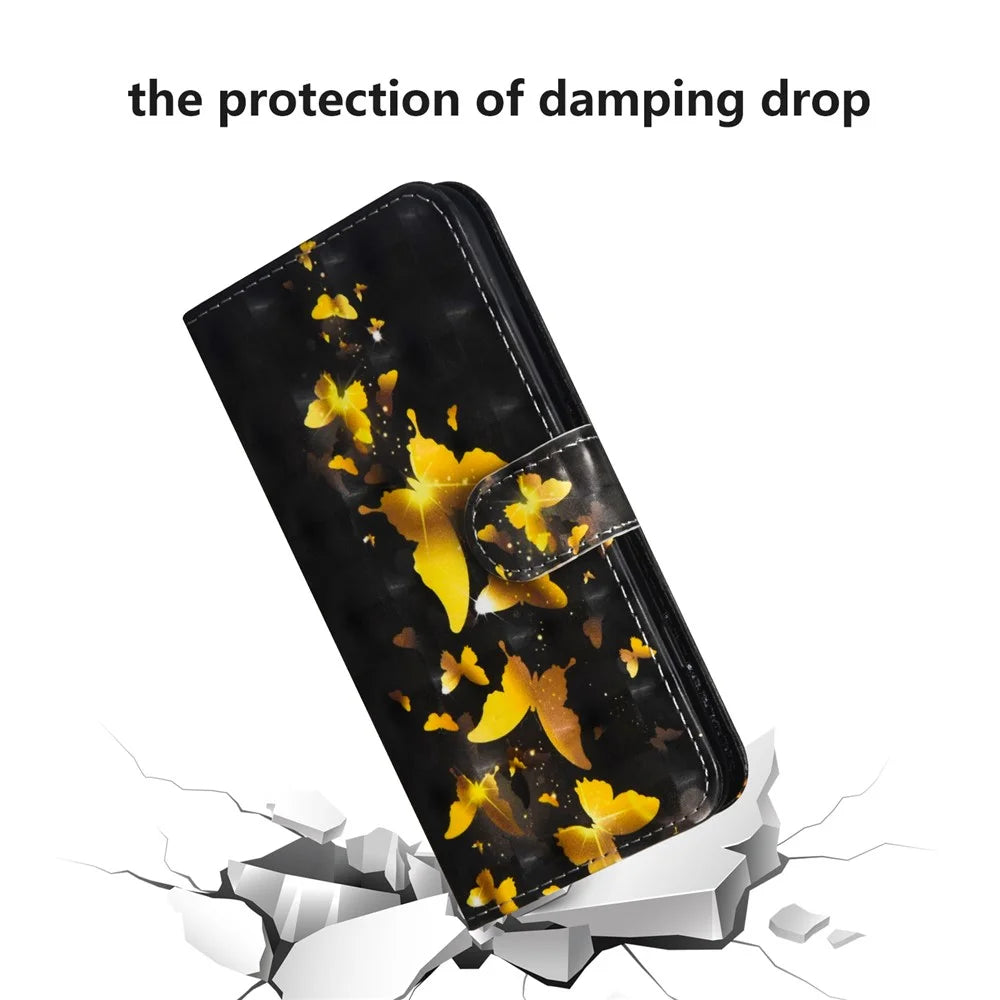 Light Spot Decor Pattern Printing Wallet Stand Leather Case with Strap for Samsung Galaxy A21s - Gold Butterfly - 5