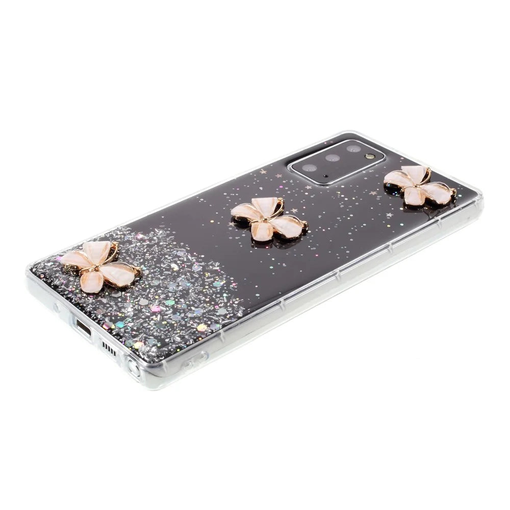 3D Butterfly Rhinestone Decor Epoxy TPU Case for Samsung Galaxy Note20 Ultra/Note20 Ultra 5G - Black - 5