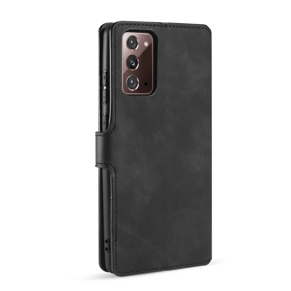 DG.MING Vintage PU Leather Wallet Stand Case for Samsung Galaxy Note20 4G/5G - Black - 3