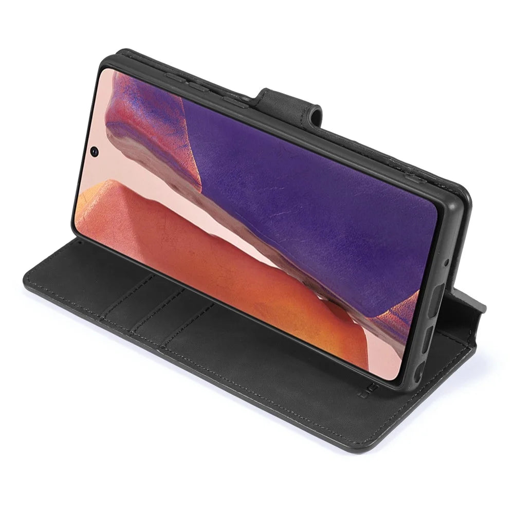 DG.MING Vintage PU Leather Wallet Stand Case for Samsung Galaxy Note20 4G/5G - Black - 5