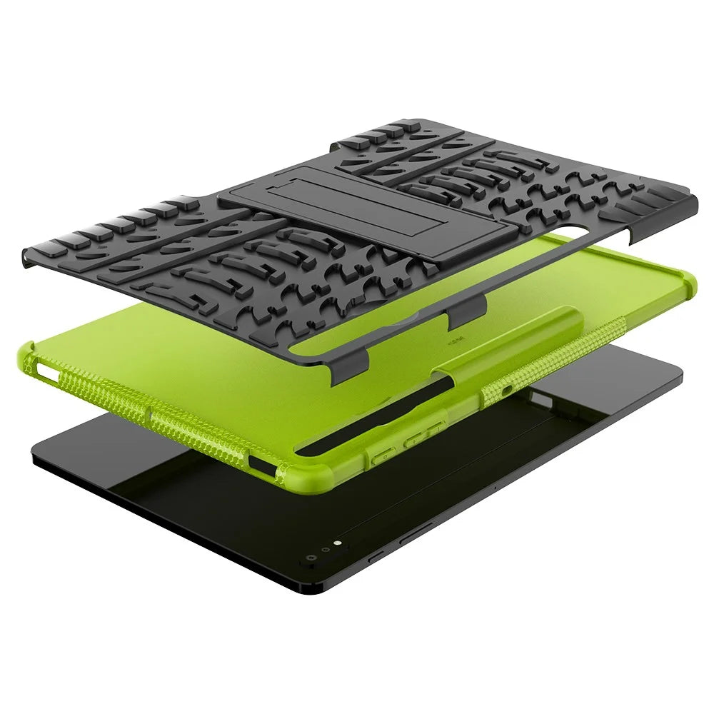 Cool Tyre Hybrid PC + TPU Protector Cover with Kickstand for Samsung Galaxy Tab S9+ / Tab S7+ / Tab S7 FE / S8+ - Green - 3