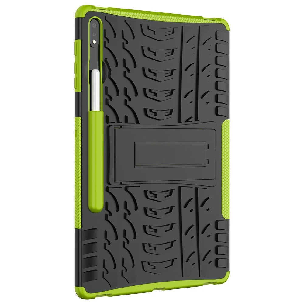 Cool Tyre Hybrid PC + TPU Protector Cover with Kickstand for Samsung Galaxy Tab S9+ / Tab S7+ / Tab S7 FE / S8+ - Green - 4