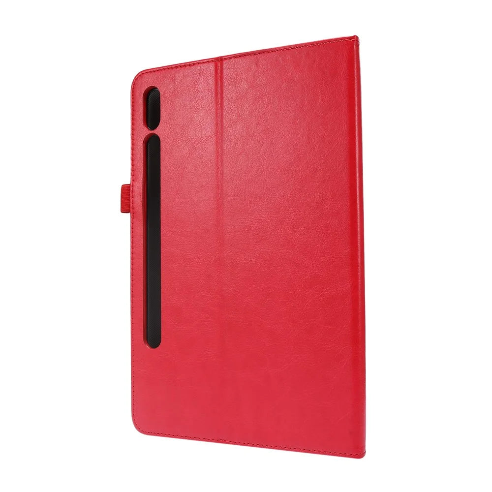 Crazy Horse Protector Card Slot Stand Leather Case for Samsung Galaxy Tab S7 / S8 - Red - 2