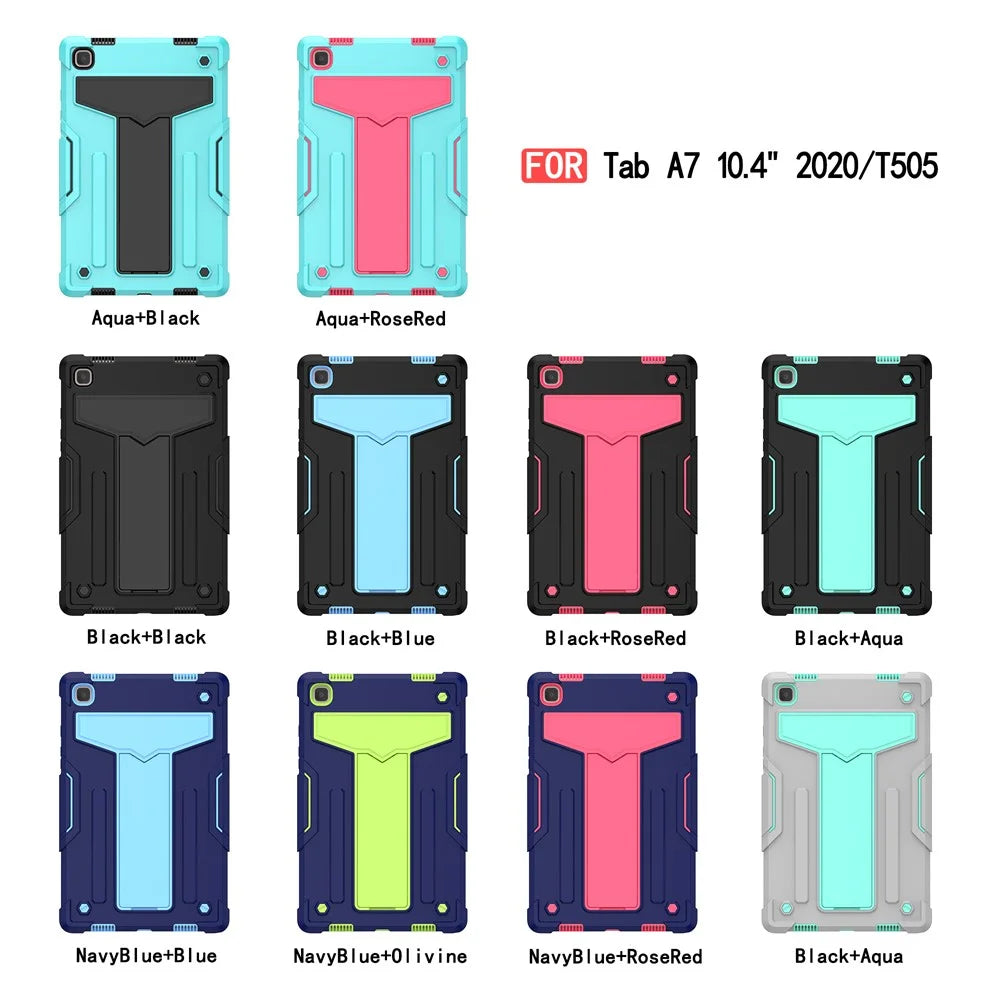 Foldable T-shaped Kickstand Anti-dust PC Silicone Tablet Cover for Samsung Galaxy Tab A7 10.4 (2020) / (2022) - All Black - 5