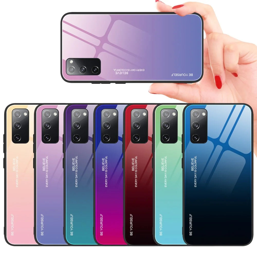 Gradient Tempered Glass PC TPU Hybrid Case for Samsung Galaxy S20 FE 4G/FE 5G/S20 Lite/S20 FE 2022 - Pink / Blue - 4