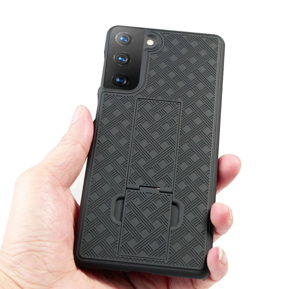 Swivel Belt Clip Built-in Kickstand Woven Texture PC Hard Case for Samsung Galaxy S21 4G/5G - 7